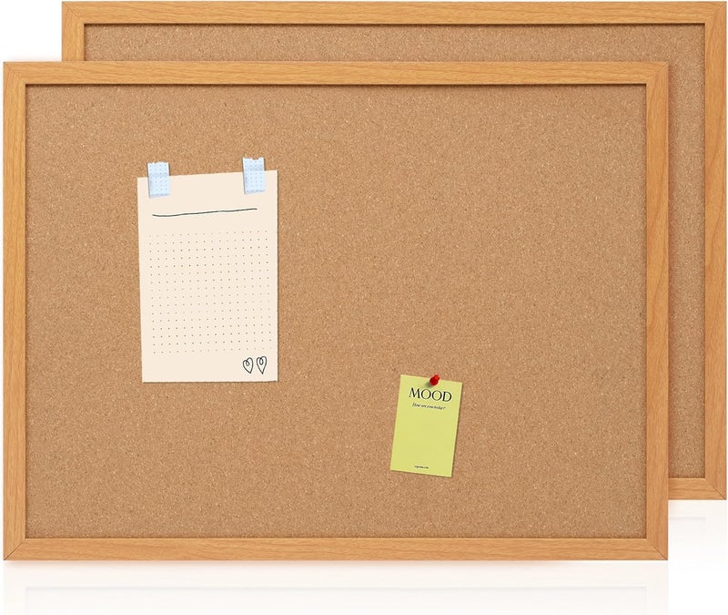 Board2by 2 Pack Cork Board Bulletin Board 18" x 24", Wood Framed Corkboards for Wall Decor, Hanging Office Message Board, Wall Mounted Notice Pin Board with 30 Push Pins for School, Home & Office - Image 1